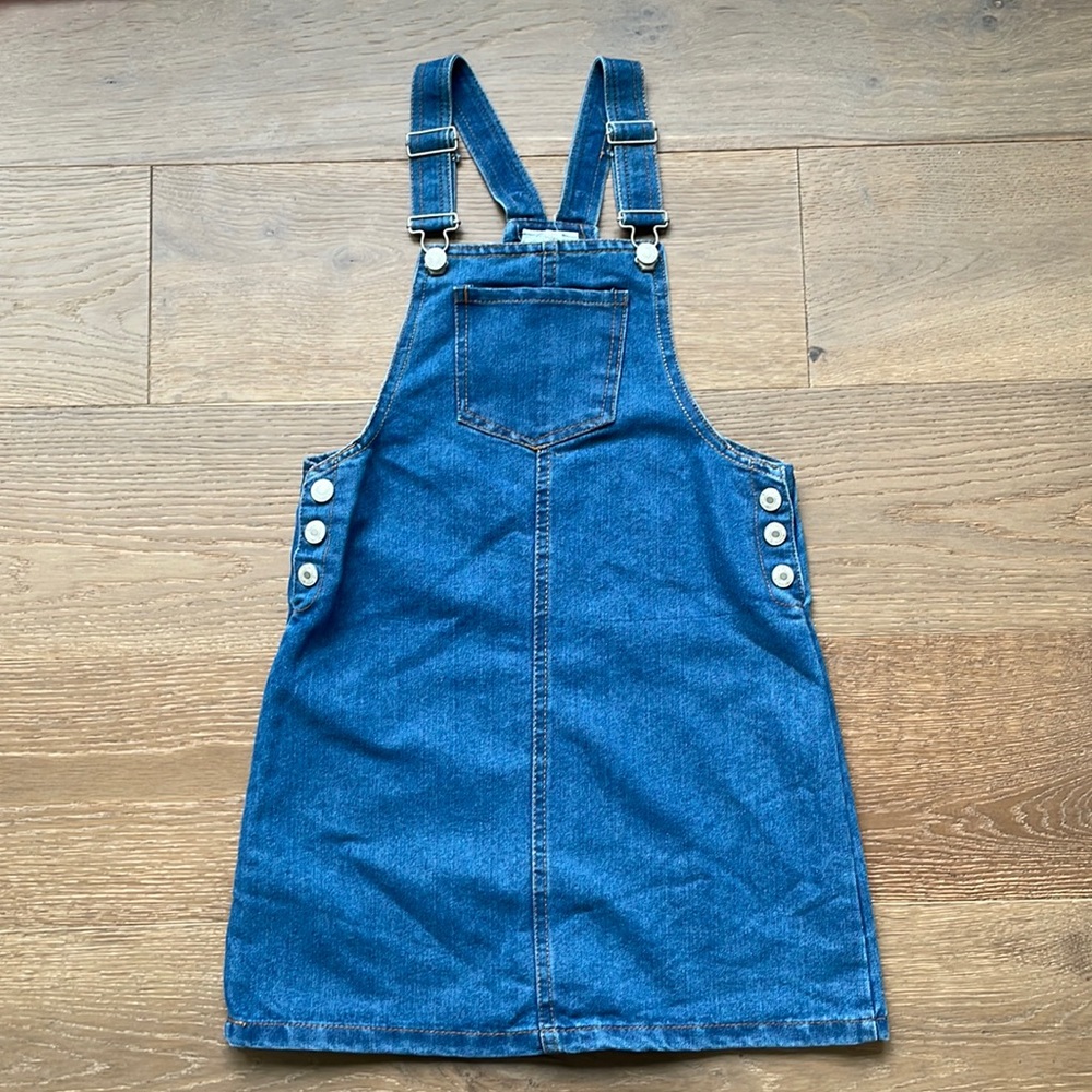 NWOT Jessica Simpson Overall Denim Dress Skirt Size 12 Front Pocket Button Sides